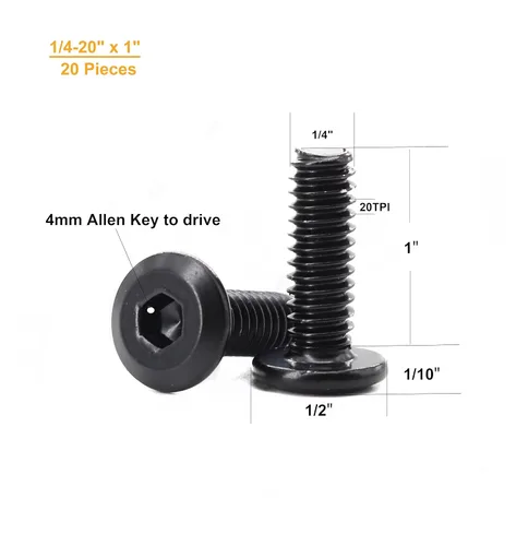 Miniatura 3 de 20pcs 1/4 "-20 x 1 Remache negro avellanado Tornillos de conexión de acero inoxidable 304