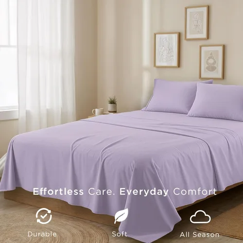 Miniatura 5 de Juego de sábanas de algodón Threadmill para cama Twin XL Sábanas 100% algodón para cama Twin XL Juego de sábanas Twin XL de satén liso con Lilac