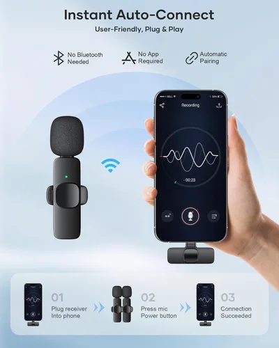 Miniatura 3 de Mini micrófono de solapa inalámbrico para iPhone, iPad, teléfono Android, PC, portátil, mini micrófono Plug-Play con reducción de ruido, micrófono