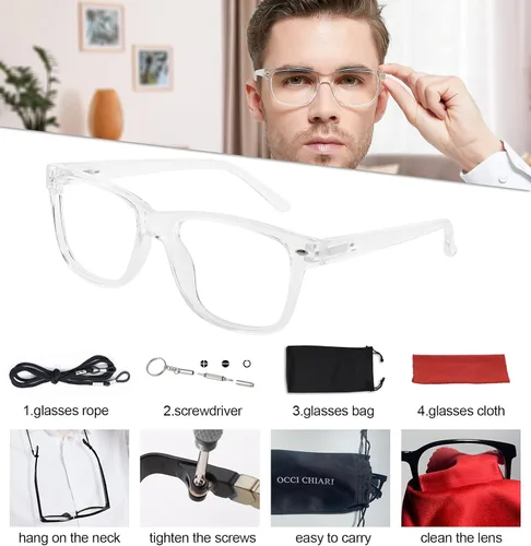 Miniatura 6 de OCCI CHIARI Anteojos de lectura grandes para hombre con marco grande 100 125 150 175 200 225 250 275 300 350 400 500 600 (transparente, 1.0)