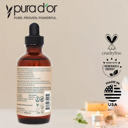 Miniatura 6 de PURA D'OR Aceite de uñas y cutículas de 4 onzas – Tratamiento nutritivo con cuentagotas – Mezcla natural enriquecida con biotina, vitamina E, leche