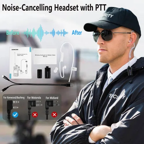 Miniatura 5 de SAMCOM Auriculares inalámbricos con tubo acústico transparente para Walkie Talkies, pieza de oído de vigilancia BTEAR01 con 2 pines tipo K dongle 10