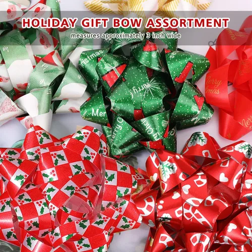Miniatura 2 de Paquete de 24 lazos de Navidad para envolver regalos, lazos de regalo, varios lazos de Navidad autoadhesivos, lazos de estrella para regalos
