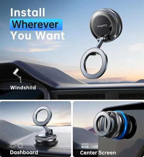 Miniatura 2 de Coolpow【Más Nuevo Soporte Magnético de Teléfono al Vacío para Automóvil Soporte de Montaje【Succión de Vacío Móvil】carmount 2.0 Magsafe Soporte
