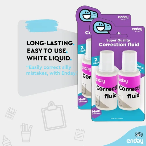 Miniatura 3 de Enday - Líquido corrector líquido de corrección, paquete de 4, líquido blanco, 0.7 onzas líquidas, corrector suave multiusos para la escuela