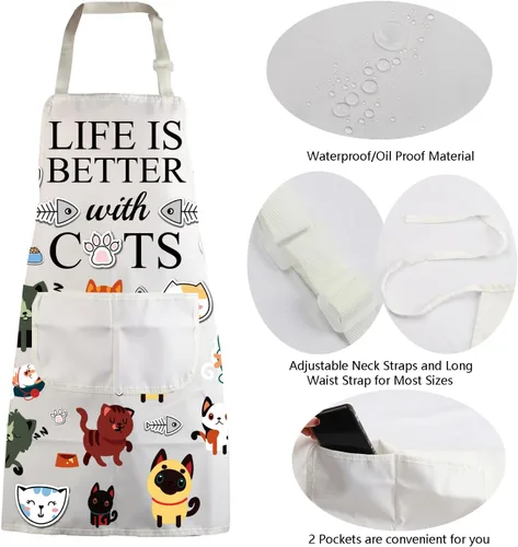 Miniatura 5 de MBMSO Delantal para gatos con bolsillos, delantal de cocina para gatos, divertido delantal de cocina para gatos, regalo para amantes de los gatos