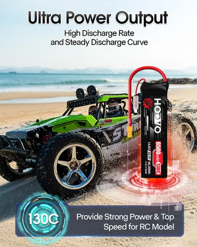 Miniatura 5 de HOOVO Batería Lipo 4S de 14.8 V 6500 mAh 130C RC, Softcase con enchufe XT60 para Maxx X-Maxx RC auto, camión, buggy crawler avión, barco RC, 2