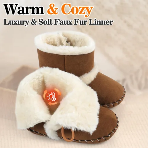 Miniatura 2 de HONGTEYA Botas de nieve para bebé con forro polar interior, botines para niña con suela dura de goma antideslizante, zapatos para niños y niñas de 0