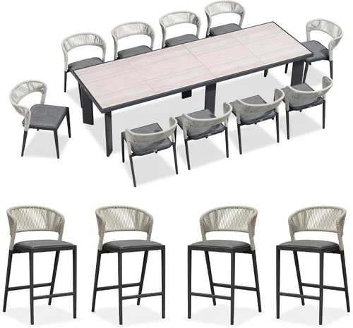 Miniatura 73 de PURPLE LEAF Juego de comedor redondo de 5 piezas de gran tamaño, marco de aluminio y mimbre de ratán para patio, mesa y sillas con cojines