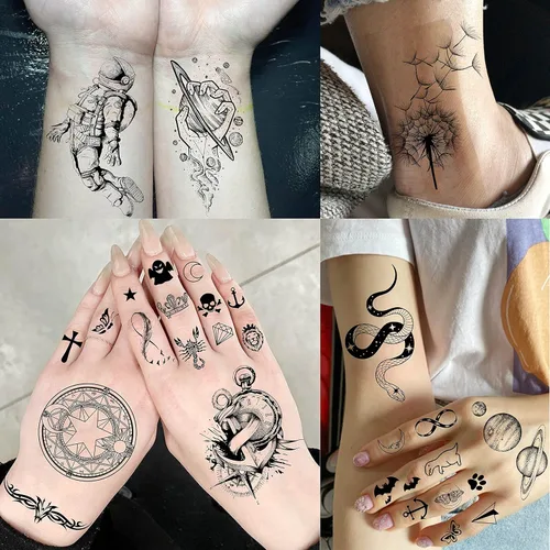 Miniatura 7 de COKTAK 68 hojas de tatuajes temporales grandes para manga de medio brazo para hombres y mujeres, tatuajes temporales falsos de Halloween de tribu