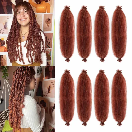 Miniatura 69 de Cabello afro trenzado elástico color marrón claro de 16 pulgadas, paquete de 3 T27, cabello afro preesponjado y trenzado elástico, cabello afro