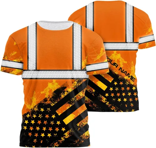 Miniatura 15 de Camisa de alta visibilidad de calavera con bandera de Estados Unidos para hombres, camisas de seguridad con nombre personalizado, ropa de trabajo
