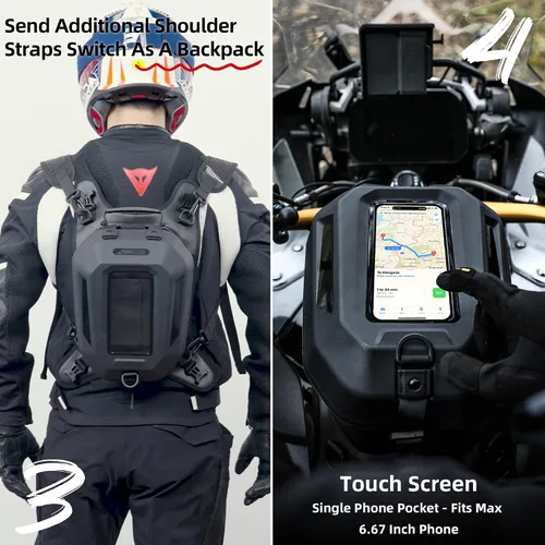 Miniatura 5 de Rhinowalk Bolsa de Tanque de Motocicleta Impermeable de Carcasa Rígida con Bolsillo para Teléfono con Pantalla Táctil, Cubierta Superior