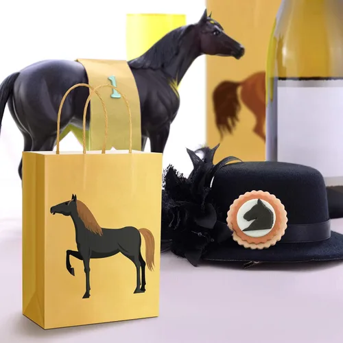 Miniatura 4 de Colarr 20 bolsas de regalo de caballo Derby con asas para fiesta de caballos, vaquera occidental, vaquera, cumpleaños, carreras, fiesta, golosinas