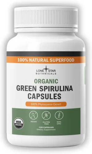 Lone Star Botanicals Cápsulas orgánicas de espirulina – 100% algas azul-verdes puras, sin olor a pescado, suplemento superalimentario, vegano, sin
