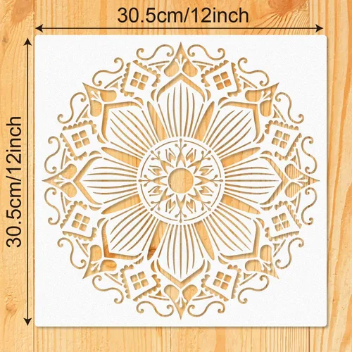 Miniatura 3 de Paquete de 9 plantillas de Rangoli grandes de 12 x 12 pulgadas, plantillas de mandala, plantilla de pintura cortada con láser para arte