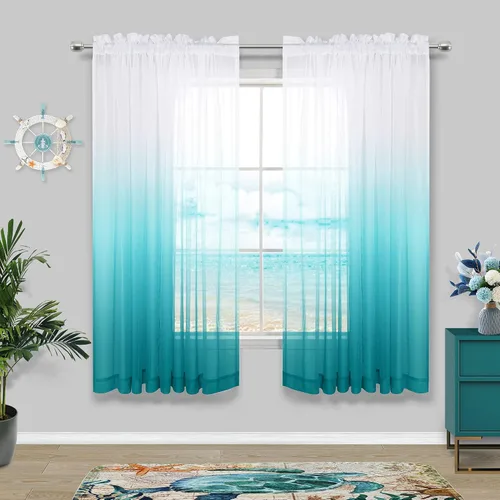 Miniatura 22 de KOUFALL Cortinas de ventana de baño para ducha, juego de 2 paneles de cortinas cortas transparentes en blanco y negro para cocina, dormitorio