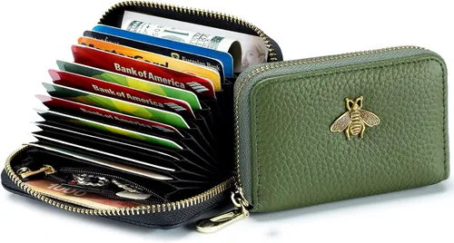 Miniatura 3 de imeetu - Tarjetero de cuero con cremallera y contra identificación por radiofrecuencia (RFID) pequeño, cartera para mujer