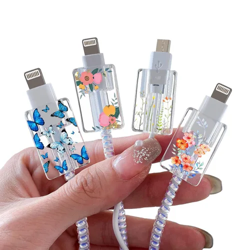 Miniatura 13 de CameCosy Juego de 4 protectores de cable de frutas para cargador de iPhone, diseño Kawaii de aguacate rosa, fresa, cereza y melocotón, protector