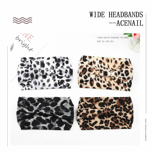 Miniatura 2 de Acenail Diademas anchas para mujer, turbante anudadas, elásticas antideslizantes, bohemias, para entrenamiento, leopardo, yoga, bufandas de algodón