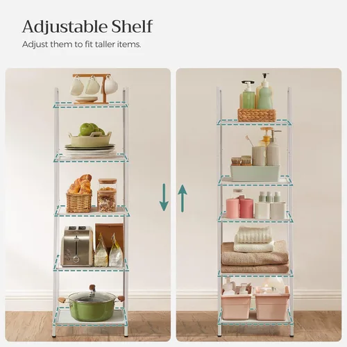 Miniatura 5 de SONGMICS Estante de almacenamiento de 5 niveles, estante de baño, soporte extensible para plantas con estante ajustable, para baño, sala de estar