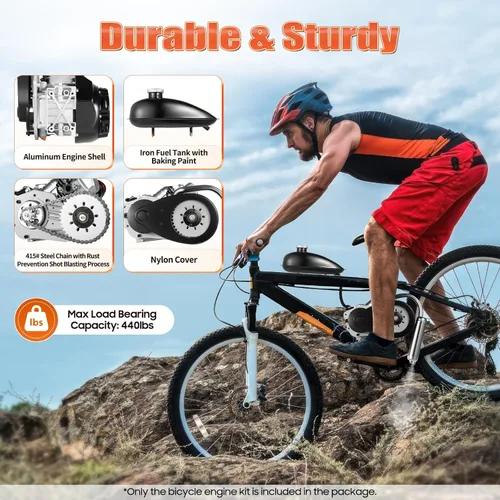 Miniatura 2 de Kit de motor de bicicleta de 4 tiempos de 100 cc, monocilíndrico motorizado a gas, motor modificado, scooter de motor modificado de 3600 rpm (cadena)