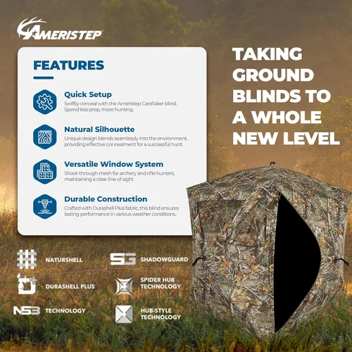 Miniatura 2 de Ameristep Care Taker Persiana de Ocultación para Caza Terrestre Portátil Desplegable para 2 Personas con Ventana de Malla y ShadowGuard Premium