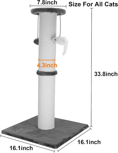 Miniatura 2 de Poste rascador para gatos Ahomdoo de 34 pulgadas, poste rascador para gatos resistente y más grueso de sisal con bola colgante y poste rascador