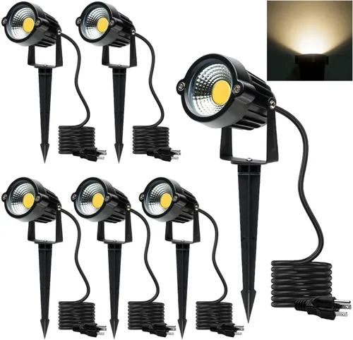 Miniatura 6 de SHOYO Focos blancos cálidos para patio, focos para exteriores, 5 W, 3000 K, luces LED de paisaje, IP65, impermeables, con soporte de púas