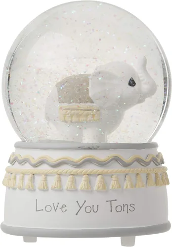 Miniatura 5 de Precious Moments Bola de nieve musical de elefante de resina/cristal, cheurón gris