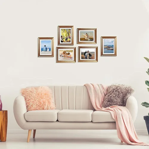 Miniatura 5 de MEBRUDY Paquete de 6 marcos de fotos de 5 x 7 y 6 unidades de 8.5 x 11 pulgadas con paspartú, juego de marcos de fotos dorados para pared o mesa