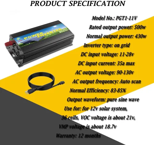 Miniatura 7 de Inversor solar de lazo de rejilla 500w DC11-28v a AC90-130v para sistema solar 12v