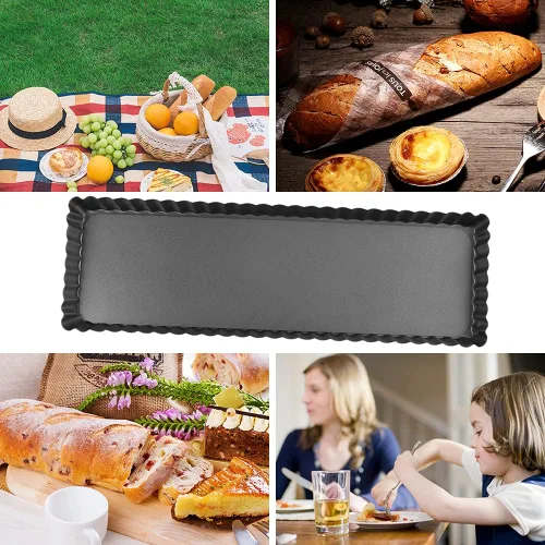 Miniatura 4 de Sartén rectangular antiadherente de 14 pulgadas para quiche con parte inferior extraíble para tartas, quiche para hornear, quiche, pasteles