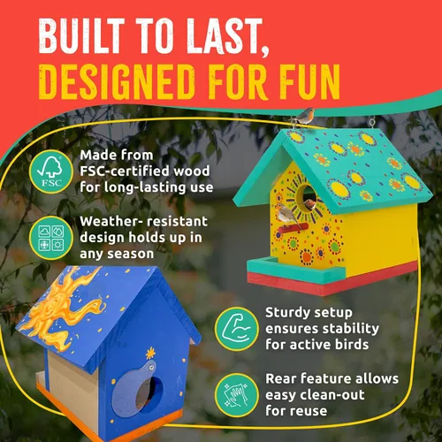 Miniatura 6 de Kit de casa para pájaros SparkJump Jr, casa de madera de cedro para bricolaje para exteriores con pintura, divertido para niños y adultos, kit