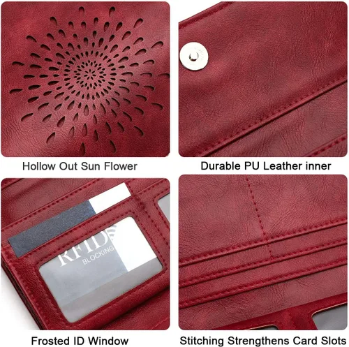 Miniatura 5 de Aphison - Cartera larga de cuero suave RFID para mujer, con caja de regalo