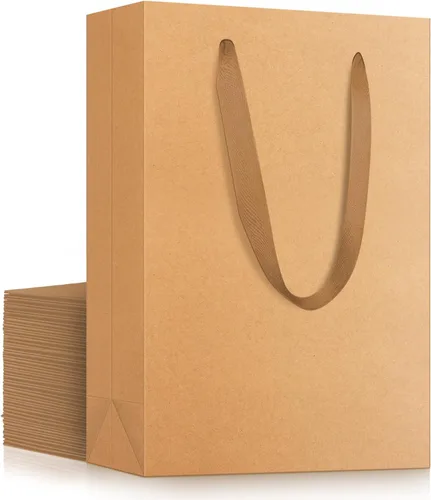 Miniatura 20 de EUSOAR Bolsas de compras de papel con asas, paquete de 25 bolsas pequeñas de papel kraft de 5.9 x 2.3 x 7.8 pulgadas, bolsa de mercancía