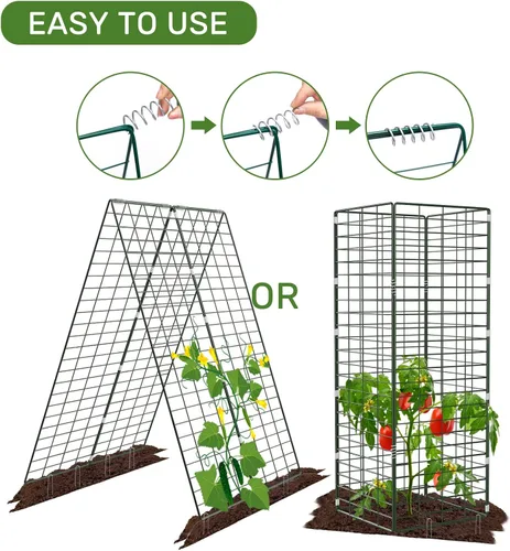 Miniatura 4 de AGTEK Enrejado plegable de pepino de 34 x 48 pulgadas con estacas de jardín y bridas de cremallera, soporte para plantas, un marco de enrejado