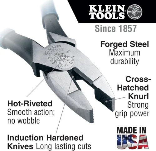 Miniatura 2 de Klein Tools D201-8NE Lineman's New England - Alicates de nariz con diseño aerodinámico, mandíbulas moleteadas y templado de mango, 7 pulgadas
