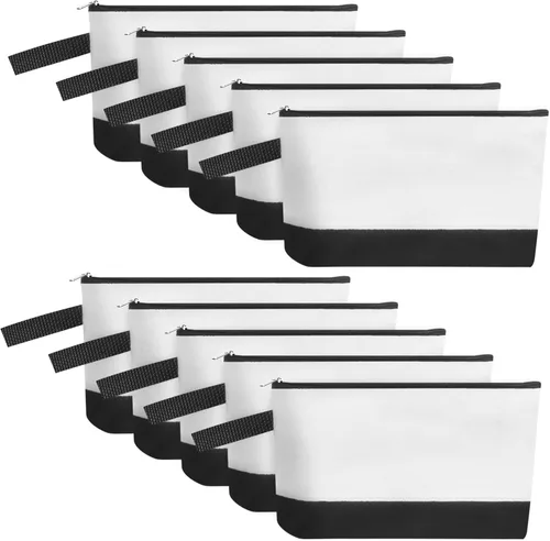 Miniatura 17 de 10 bolsas de maquillaje de lona de algodón con parte inferior y correa, bolsa de cosméticos multiusos con cremallera, bolsa de aseo de viaje, bolsa