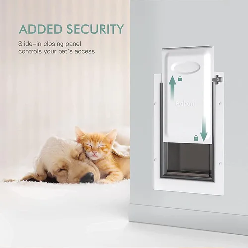 Miniatura 6 de Baboni Puerta para mascotas para pared, marco de acero y túnel telescópico, cerradura de aluminio, puerta de perro y puerta de gato con doble