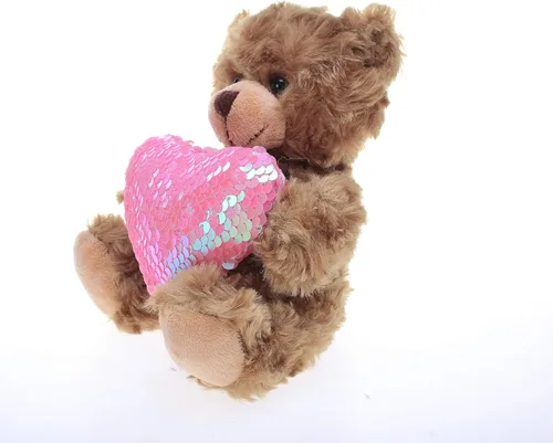 Miniatura 2 de Plushland Oso de corazón moca de peluche, oso de peluche para niños y adultos, almohada de corazón bordada, marrón, 6 pulgadas (corazón rosa)