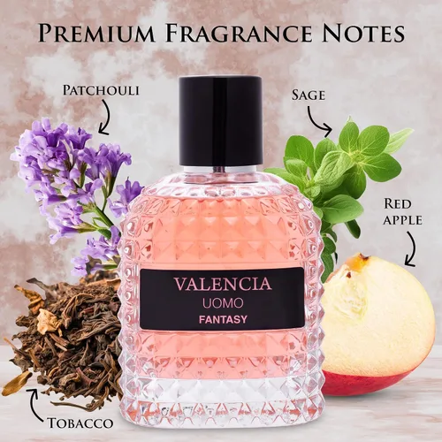 Miniatura 2 de Valencia UOMO Fantasy Men EDP - Fragancia picante y amaderada - Notas de salida de manzana roja dulce, cardamomo y bergamota de Calabria - Aroma