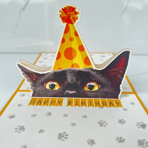 Miniatura 2 de Tarjeta de cumpleaños de gato negro, tarjeta desplegable 3D con sobre, tarjeta de felicitación de feliz cumpleaños para amantes de los gatos