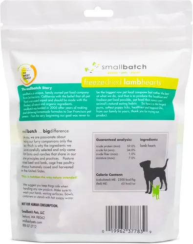 Miniatura 2 de smallbatch Pets Premium - Golosinas de corazón de cordero liofilizadas para perros y gatos, 3.5 onzas, fabricadas y obtenidas en los Estados Unidos