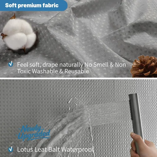 Miniatura 4 de Cortina de ducha de tela impermeable 2 en 1, no necesita forro separado, tejido de gofre estilo hotel, limpieza sin esfuerzo y lavable, 36 pulgadas