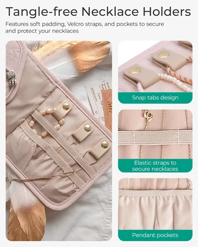 Miniatura 6 de BAGSMART - Organizador plegable de joyas para viaje, joyero de viaje de diseño floral y borla para llevar anillos, collares, aretes y pulseras