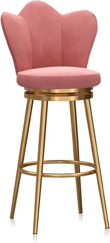Juego de 4 taburetes giratorios de terciopelo rosa, modernos taburetes tapizados de altura de mostrador con respaldo para isla de cocina, sillas de