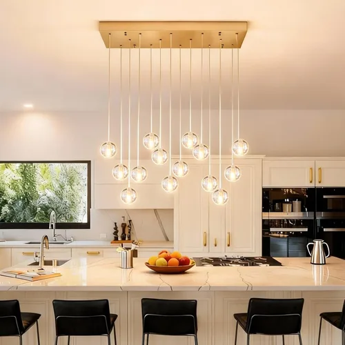 Miniatura 21 de Lámpara de escalera de 25 luces para techo alto, lámpara colgante de gota de lluvia de cristal moderno ajustable, luz colgante larga y grande