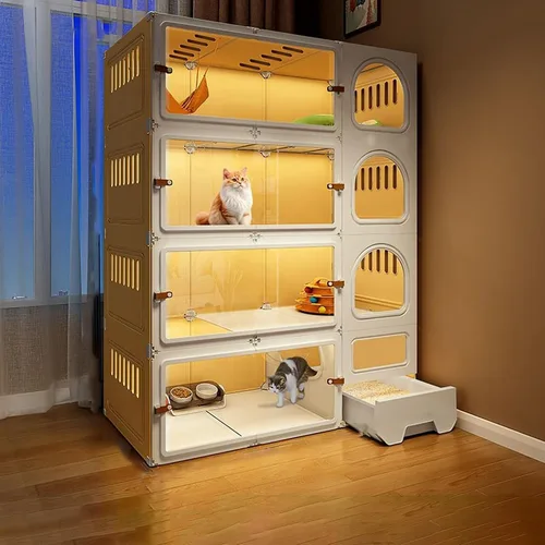 Miniatura 11 de Jaulas grandes para gatos de 2/3/4 niveles para interiores, jaula para gatos con caja de arena, villa para gatos, jaula para gatos