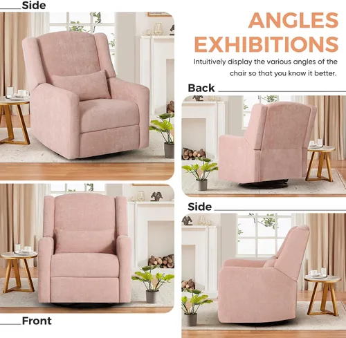 Miniatura 8 de Silla reclinable eléctrica giratoria, planeador grande para guardería con puerto de carga USB, mecedora tapizada de felpilla para dormitorio